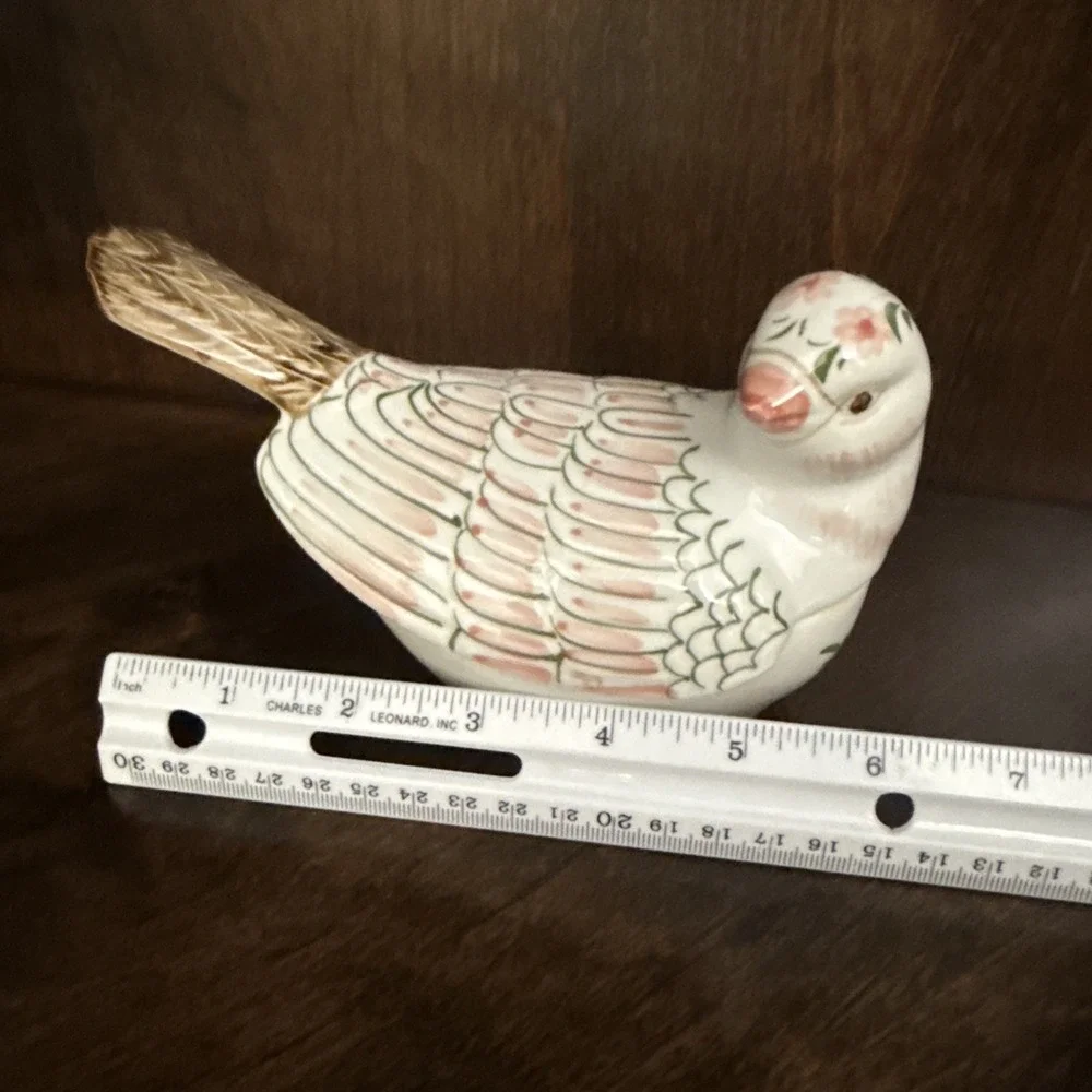 Ceramic Bird Trinket/ Jewelry Box Flowers Motifs Handcrafted In Thailand